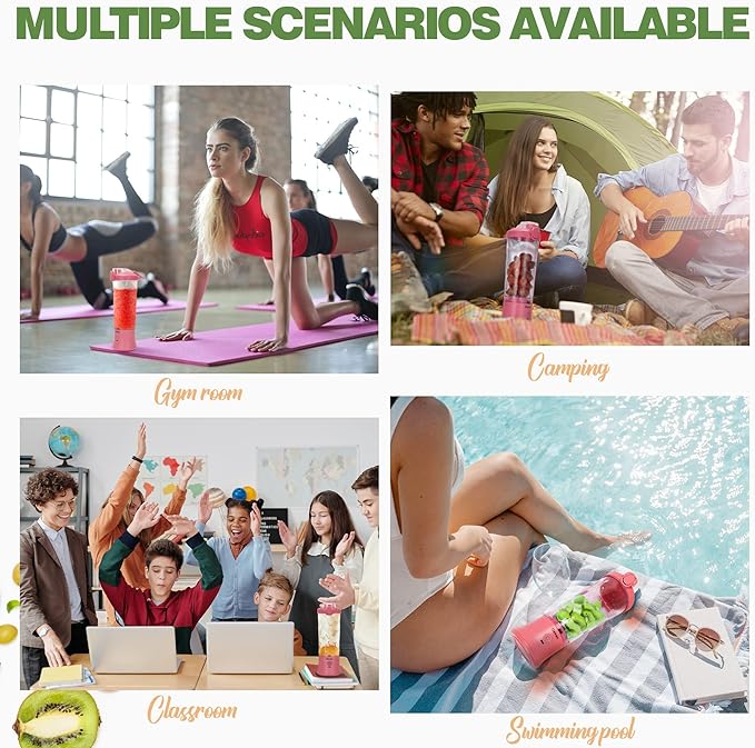 Pink Portable Blender - 270W USB Rechargeable, 20 oz BPA-Free Cup & Travel Lid for Shakes & Smoothies