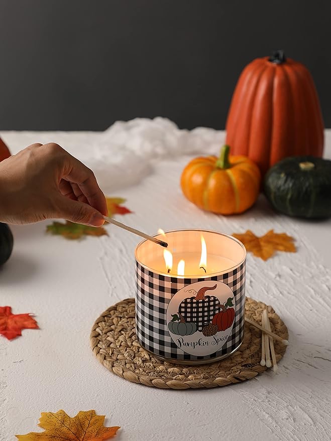 Pumpkin Spice Scented Autumn Candle - Large 3 Wicks, 14 oz