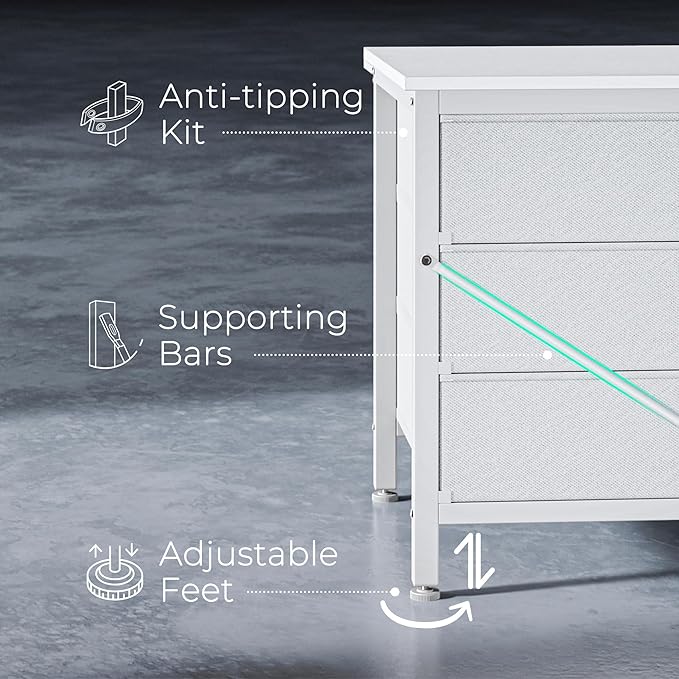 Huuger 9 Drawer Dresser, 47 Inch TV Stand for 50, 55 Inch TV, Entertainment Center with Drawers, Fabric Dresser Chest of Drawer for Bedroom, Closet, PU Leather Surface, White