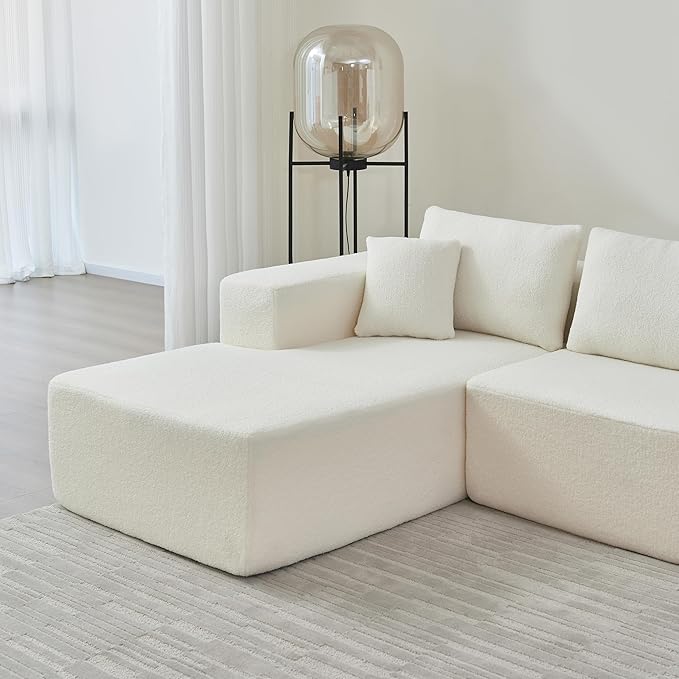 104.3 X 68.1'' Sectional Sofa, Sherpa Fabric L Shaped Corner Sofa, 3 Seat Modern Upholstered With 2 Pillows, Left Hand Lounge for Living Room, Office