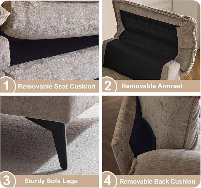 VINGLI 129” Oversized L-Shaped Cloud Sectional Sofa, Memory Foam Couch with Reversible Chaise Lounge, Comfy Couch with Double-Layer Deep Seat Cushions, Modern Sofa for Living Room, Chenille, Khaki