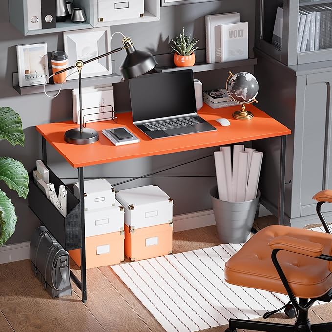 Pamray 47 Inch Computer Desk for Small Spaces with Storage Bag, Home Office Work Desk with Headphone Hook, Small Office Desk Study Writing Table