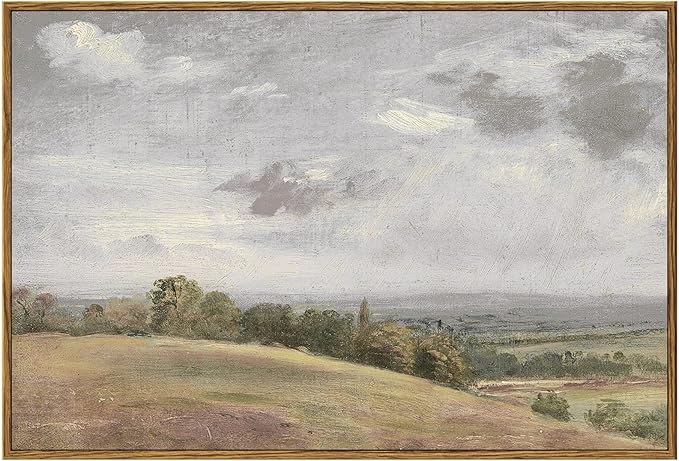 InSimSea Framed Canvas Wall Art Vintage Decor, Large Farmhouse Nature Scenery Clouds Valley Grassland Pictures Prints, Classical Retro Paintings Home Decor for Living Room Bedroom Office, 16"x24"