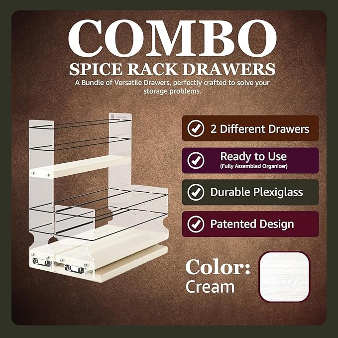 Vertical Spice Combo Spice Rack Drawer - Pull Out Pantry Organizers and Storage - Kitchen Cabinet Organizer - Seasoning Sliding Caddy - Made in USA (5.75" W x 10.75" H x 10.60" D, Partially Assembled)