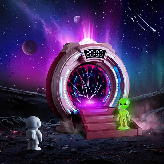 Space Portal Plasma Ball Night Light, LED Galaxy Projector Alien Lamp with White Noise, Bluetooth Music Speaker Alarm Clock,Remote,Star Light for Kids Room Decor Lamp, Christmas/Birthday Gift.(Pink)