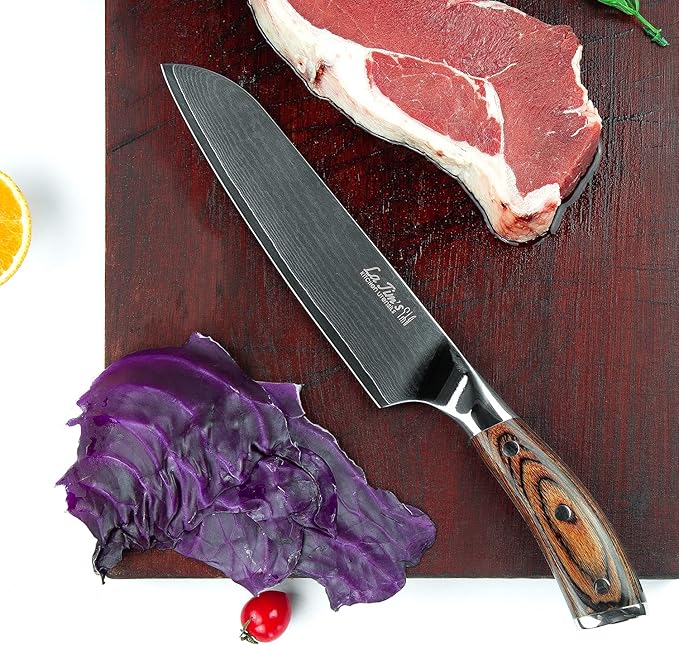 Latim's Professional Santoku Chef Knife 7 inch,Damascus Kitchen Knives Made of Japanese VG-10 Stainless Steel with Unique Pattern,Ultra Sharp Blade and Ergonomic Handle