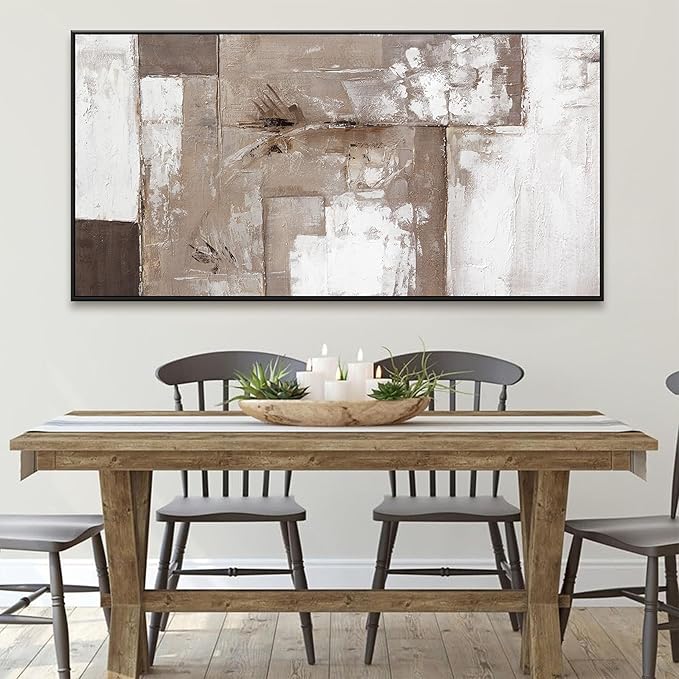 Large Abstract Wall Art For Living Room Decor Grunge Room Decor Art Canvas Art Wall Decor 29" X 58" With Framed Painting Brown Grey And White Wall Art For Bedroom Home Office Dining Room Decoratio