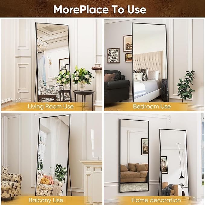 Antok Full Length Mirror, 71"x28" Floor Mirror with Stand, Hanging Mounted Mirrors for Bedroom, Living Room, Cloakroom, Dining Room, Black, Rect