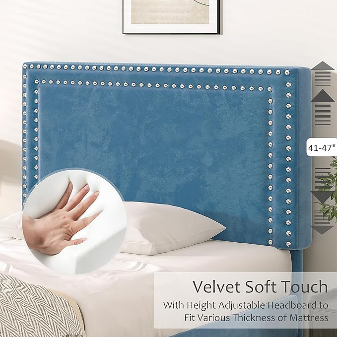 VECELO Twin Size Platform Bed Frame with Adjustable Upholstered Headboard, Modern Mattress Foundation, Strong Wood Slat Support, No Box Spring Needed, Easy Assembly