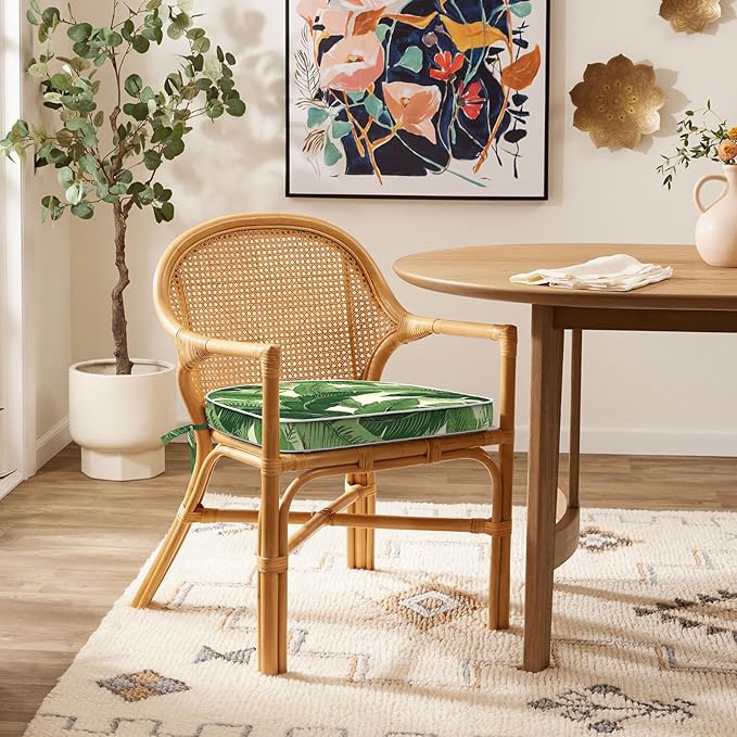 Set of 4 Outdoor Chair Cushions 19"x19"x2",Water Repellent Patio Seat Cushion with Ties and Removable Covers,Dining Chair Cushions for Indoor Kitchen and Patio Furniture,Swaying Palms Green