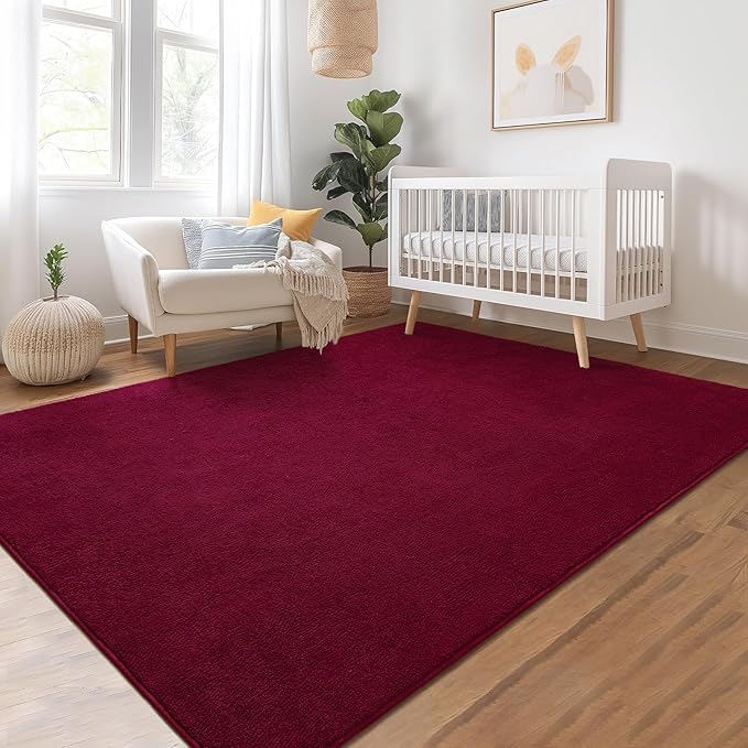Soft Rugs for Living Room 4x6 Wine Red, Minimalist Area Rug for Bedroom Nursery Dining Table Dorm, Throw Rugs for Men Boys Girls Kids Room Indoor Floor Carpets