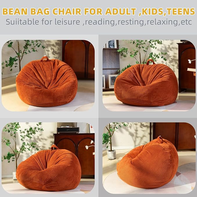 Stuffed Animal Storage Bean Bag Cover (No Filler), Corduroy Kids & Toddler Bean Bag Chair for Teens & Adults, Toy Storage Organizer, Comfy Sofa for Playroom (Coral Red, Kids (Cover Only))