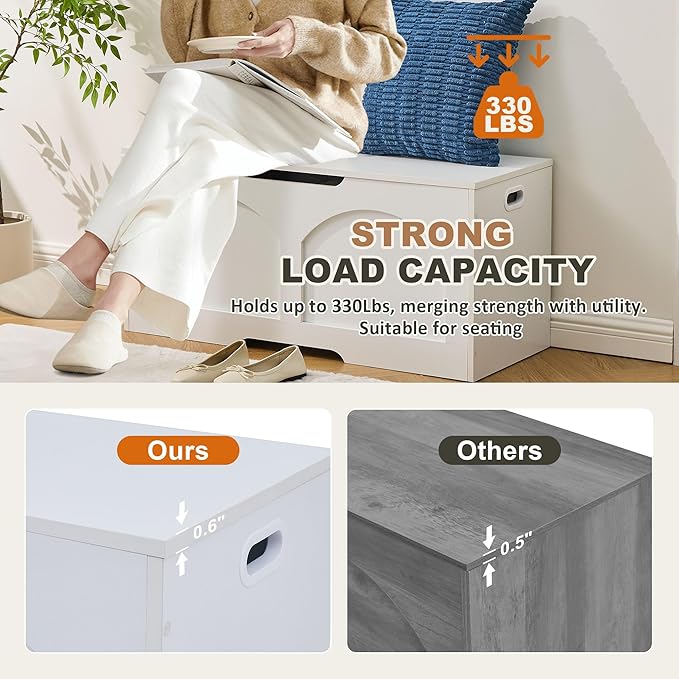 Storage Chest, 31.5" Wooden Storage Trunk Bench, Entryway Bench, Storage Box, Toy Chest with Lift Top, U-Shaped Opening, Easy Assembly, 31.5" x 15.7" x 18.3" Toy Box Chest Organizer Bench, Ivory White