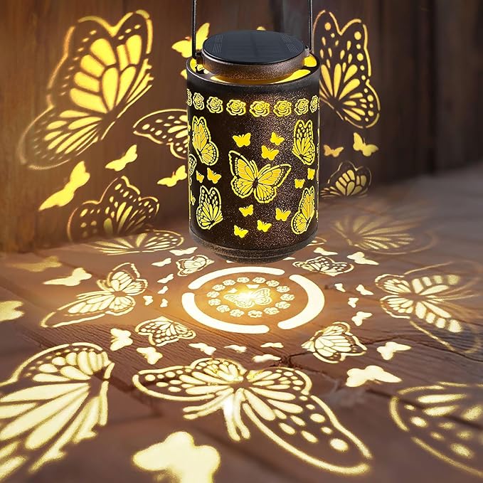 Upgraded Butterfly Solar Lights for Outside Garden Decor, Hanging Solar Lanterns Outdoor Waterproof Metal Butterfly Decorations for Patio, Yard, Pathway, Porch, Birthday Gifts for Women