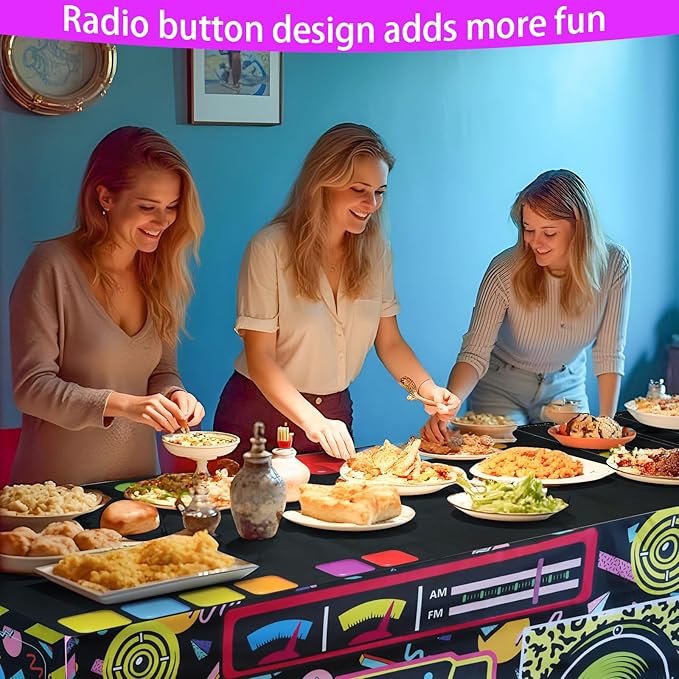 4FT 80s 90s Theme Party Tablecloth, 80s 90s Decorations for Back to 80s 90s Hip Hop Birthday Party