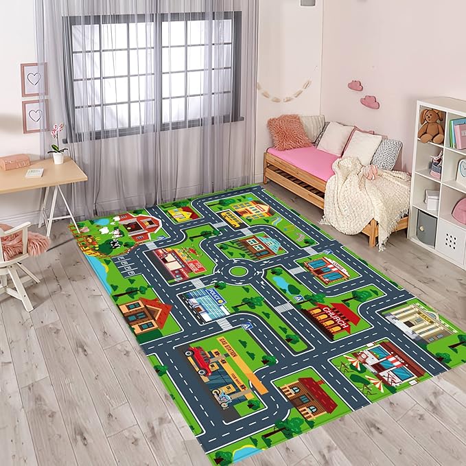Kids Carpet Playmat, Kids Rug for Playroom Car Mat Town City Road Map Playmat, Extra Large Boys Kids Car Track Play Rug Bedroom, Living Room (Style Four, 59X 39.4 INCH)