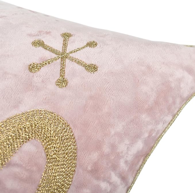 Joy Christmas Pillow Covers 18x18,Embroidered Christmas Throw Pillow Covers Christmas Decorations Holiday Pillows for Home Couch,Pink Blush Gold Velvet Cushion