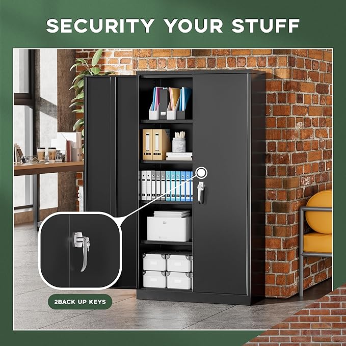 Greenvelly Metal Garage Storage Cabinet with Doors and Adjustable Shelves,72" Black Steel Lockable File Cabinet for Home Office,Garage,School(36" W x 18" D)