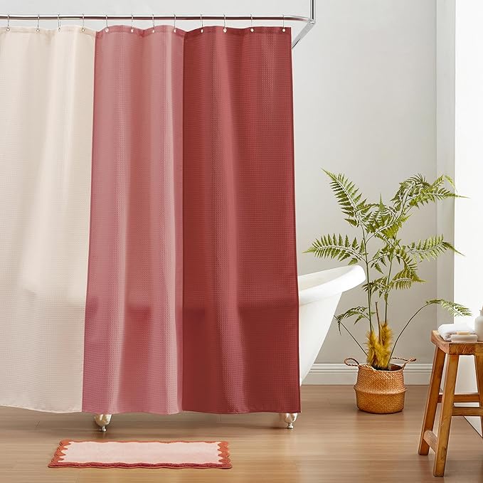 MONDAY MOOSE Bath Mat with Scalloped Wavy Ripple Design, Microfiber Absorbent Non Slip Tufted Rug for Floor, Shower or Kitchen (16x24 inch, Blush)