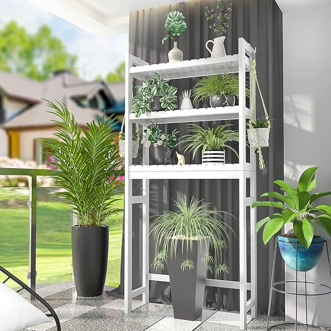 Homykic Over The Toilet Storage, Bamboo Over Toilet Bathroom Organizer Rack, Freestanding Bathroom Shelves Above Toilet Storage with 3 Hooks, Bathroom Space Saver, No Rust, Easy to Assemble, White