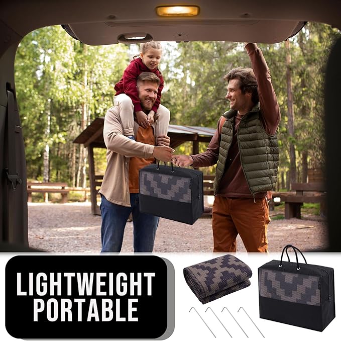 OLANLY Waterproof Outdoor Rug 9x12 ft, Outdoor Plastic Straw Rug for Camping, RV Mat Outside, Outdoor Carpet for Porch, Deck, Backyard, Balcony, Picnic, Black & Brown