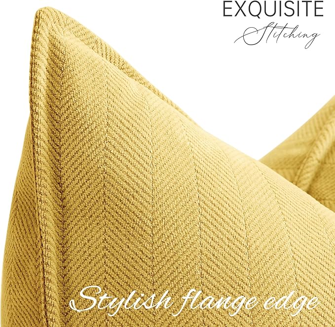 ZWJD Yellow Pillow Covers 24x24 Set of 2 Chenille Throw Pillow Covers with Elegant Design Soft and Luxurious Decorative Throw Pillows for Couch, Bed, and Home Decor