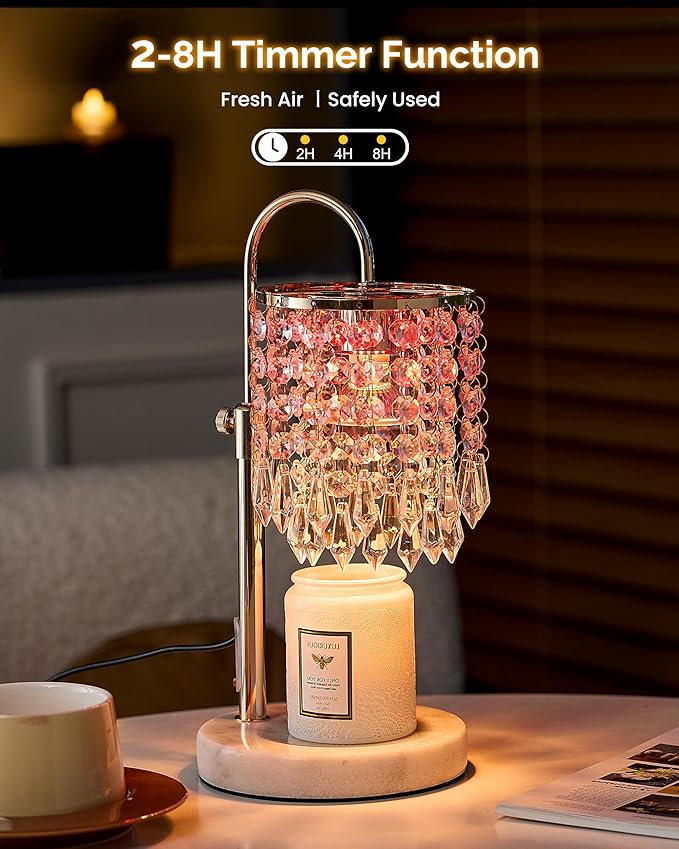 Candle Lamp Warmer with RGB Mode for Adjustable Height, Candle Warmer Lamp with Marble Base for Adjustable Height, Crystal Candle Warmer Lamp for Jar Candles, House Warming Decor Gifts, French Gold