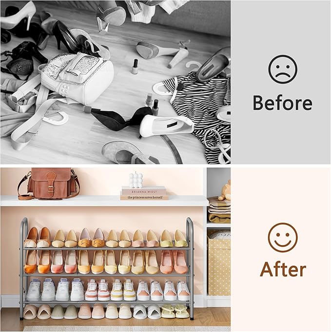 Hoctieon 3 Tier Mesh Style Shoe Rack, Entryway Shoe Shelf, Shoe Storage Organizer, Shoe Rack for Closet, Space Save for Bathroom, Garage, Hallway, Bedroom, Living Room, Grey