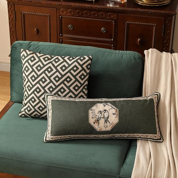 Design Linen Classic Vintage Throw Pillow Covers 18"x18" Pack of 2, Minimalist Square Cushion Covers with Green Irregular Plaid Pattern Decor Pillowcases for Bed,Living Room,Outdoor,Car