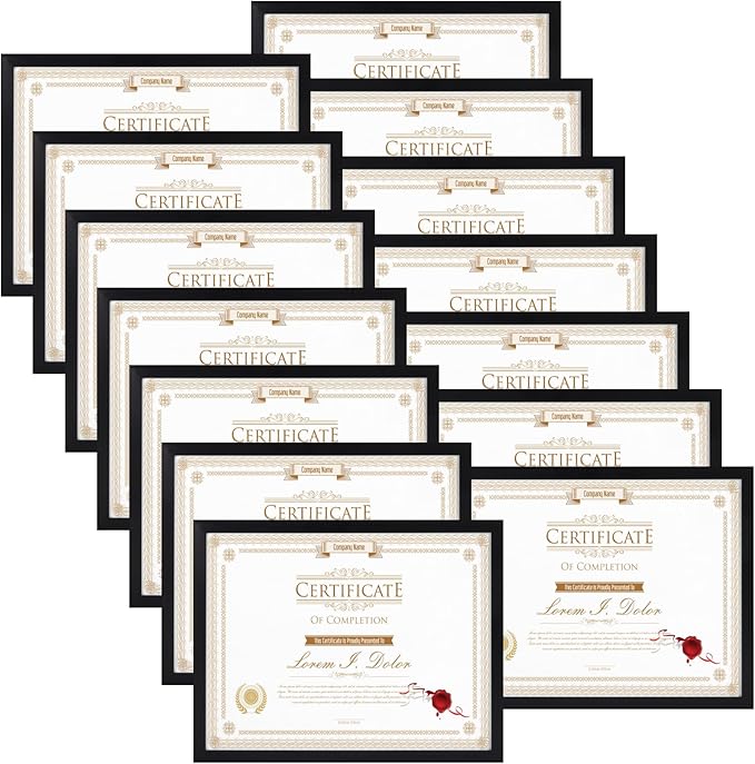 WIFTREY 14 Pack 8.5x11 Certificate Picture Frames, Multi 8.5 by 11 Photo Frame for Award Document Diploma Frame, Wall Hanging or Tabletop Display, Black
