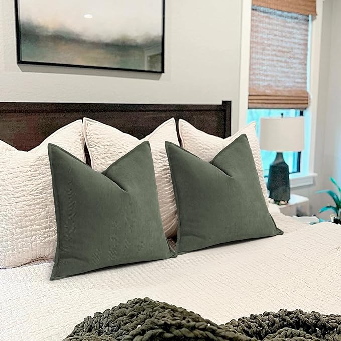 ZWJD Army Green Pillow Covers 26x26 Set of 2 Chenille Throw Pillow Covers with Elegant Design Soft and Luxurious Decorative Throw Pillows for Couch, Bed, and Home Decor