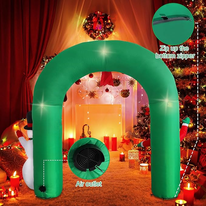10ft Christmas Inflatable Outdoor Decoration Inflatable Yard Decoration Inflatable Santa Claus and Snowman Arch Decoration Built-in LED Lights for Christmas Holiday Party, Garden Decoration