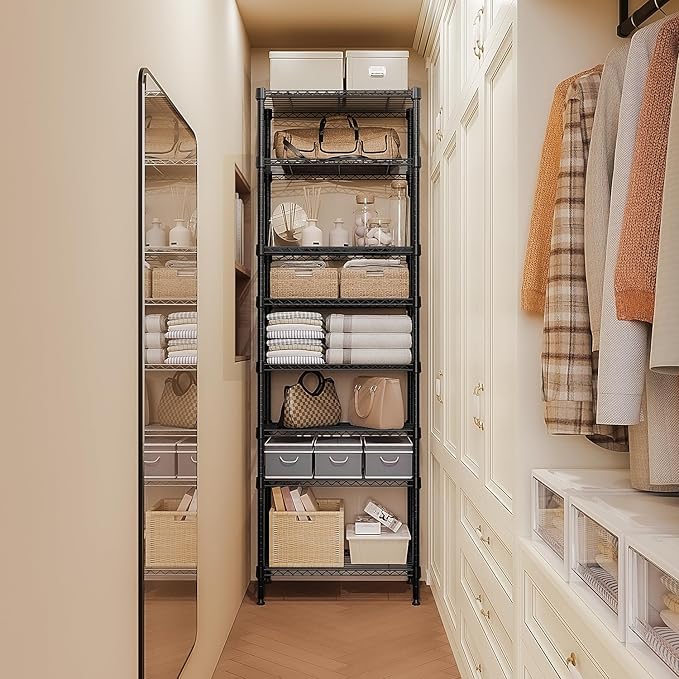 8 Tier 2000 lbs Storage Rack Metal Wire Shelving Unit, Storage Standing Shelf Organizer for Laundry Bathroom Kitchen Pantry Closet Garage Basement Utility Room, Black 13.8" D x 23.6" W x 79.5" H