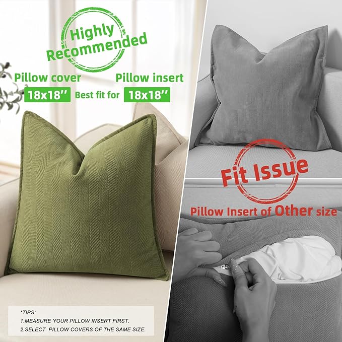 ZWJD Olive Green Pillow Covers 18x18 Set of 2 Chenille Throw Pillow Covers with Elegant Design Soft and Luxurious Decorative Throw Pillows for Couch, Bed, and Home Decor
