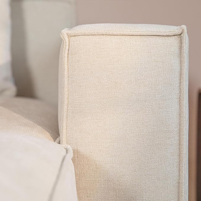 Acanva Luxury Modular Sectional Living Room Sofa Set, Modern Minimalist Style Couch with Ottoman and Chaise, L-Shape, Linen-Like Cream