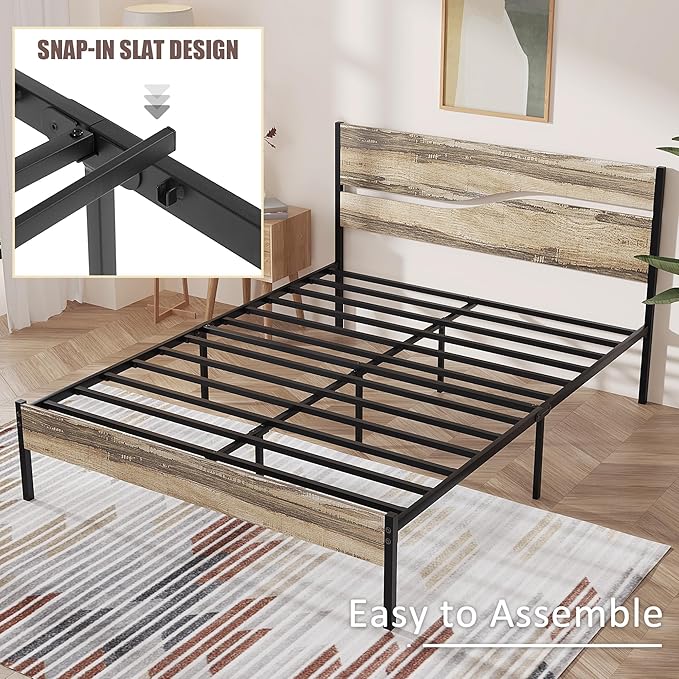 VECELO Full Size Platform Bed Frame with Headboard and Footboard, Solid and Strong Metal Support, No Box Spring Needed