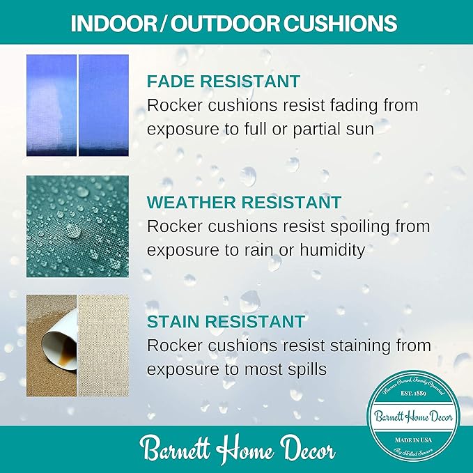 Sylvan Navy Porch Rocker Cushion Set- Extra-Large - Indoor/Outdoor: Fade Resistant, Weatherproof - Latex Foam Filled Rocking Chair Seat Cushion & Backrest Pad Set - Made in USA (Blue/XL)