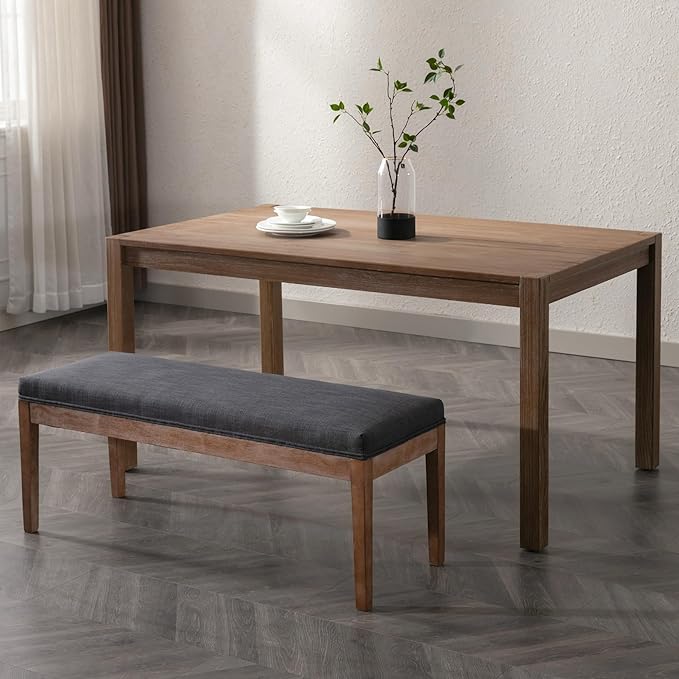 Upholstered Entryway Bench Farmhouse Shoe Benches for Hallway Porch Bedroom Bench for End of Bed Dining Bench for Dining Table Dining Room Kitchen Window with Wood Legs, Linen, Charcoal