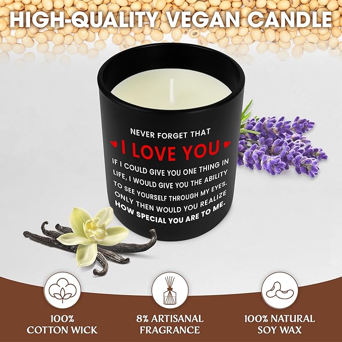 OASSIE Gifts for Her Him Women Men - I Love You Long Lasting Vanilla Lavender Scented Candle 10oz - Birthday Couple Gifts for Boyfriend Girlfriend Husband Wife