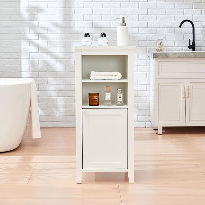 35.4" Tall Bathroom Floor Cabinet, 15.7" Wide Farmhouse Small Storage Cabinet with Door, Corner Floor Cabinet with Shelves, Organizer for Living Room, Kitchen, White