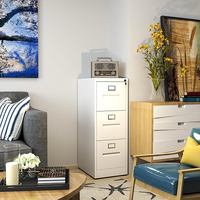 AQY 3 Drawer File Cabinet with Lock,Filing Cabinets for Home Office,Metal File Cabinet 18" Deep Vertical Storage Drawer for Hanging A4/F4/Letter/Legal Size Files, Assembly Require