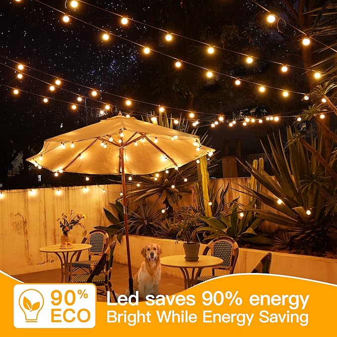Ollny 150FT Outdoor String Lights, Waterproof Connectable Shatterproof Outside Light with 75 Edison + 4 Spare LED Bulbs Plug in, Patio Lights for Indoor Balcony Porch Camping Deck
