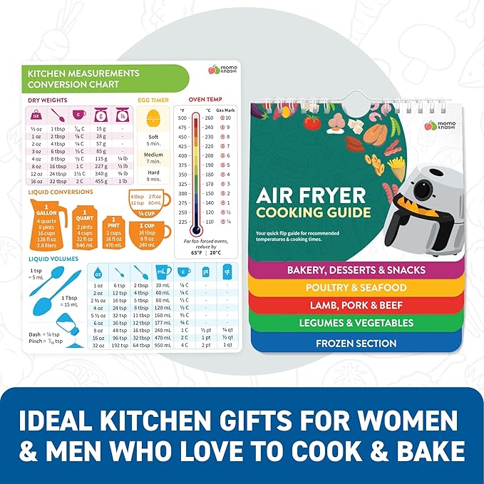 Air Fryer Cheat Sheet & Kitchen Conversion Chart Magnets - Set of Air Fryer Cooking Guide Booklet & Measurements Conversion Chart - Air Fryer Baking Kitchen Accessories - Kitchen Gifts Gadgets 2025