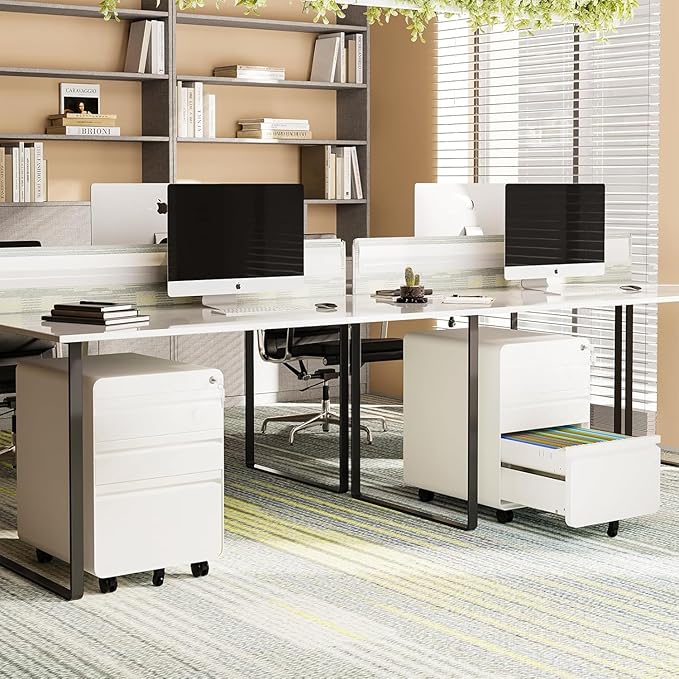 3 Drawer File Cabinet with Lock,Mobile Filing Cabinets,Metal Small Rolling File Cabinet,Under Desk Office Drawers for Legal/Letter/A4 File, Assembly Required,White