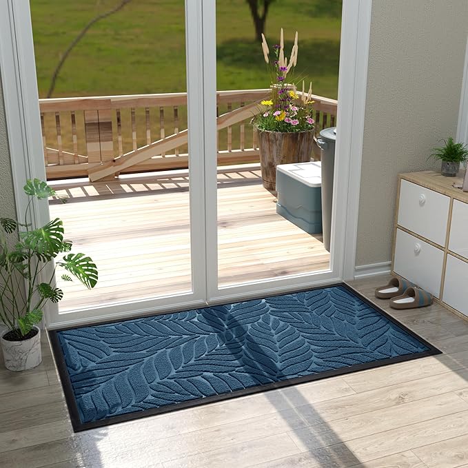 Yimobra Front Door Mat Outdoor Indoor, 47x24 All-Season Waterproof Welcome Mat, All-Weather Outside Entrance Mat, Non-Slip Patio Porch Doormat, Low Profile, Fade Resistant, Blue
