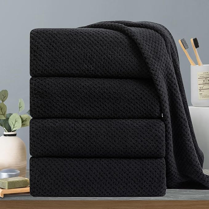 Black Bath Towels Set 35x70 Inches - Luxury 600 GSM Oversized Bath Sheet Towel,Extra Large Microfiber - Quick Dry,Highly Absorbent,Super Soft Shower Towels Spa Hotel Bathroom Towel Set (4-Pack)