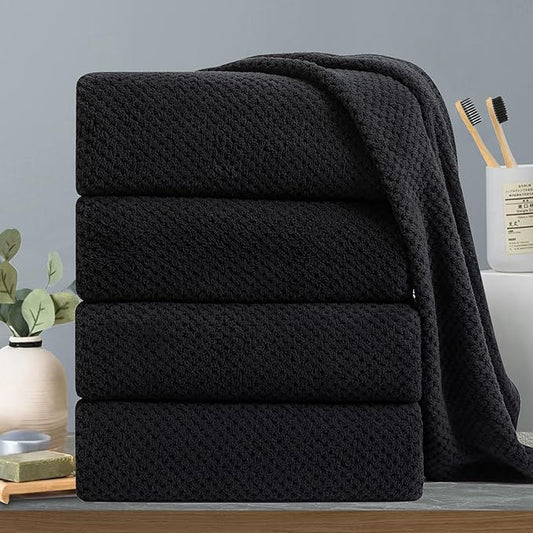 Black Bath Towels Set 35x70 Inches - Luxury 600 GSM Oversized Bath Sheet Towel,Extra Large Microfiber - Quick Dry,Highly Absorbent,Super Soft Shower Towels Spa Hotel Bathroom Towel Set (4-Pack)