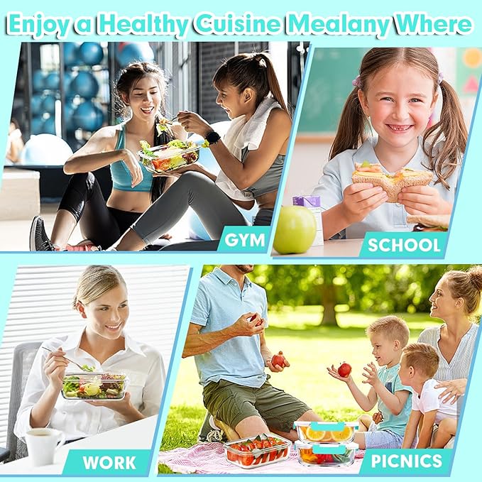 VERONES 5 Pack 36 OZ Glass Meal Prep Containers, Airtight Glass Lunch Containers Set, Glass Food Storage Containers with Lids,Exclusive of BPA, for Microwave, Oven, Freezer & Dishwasher Friendly,Green