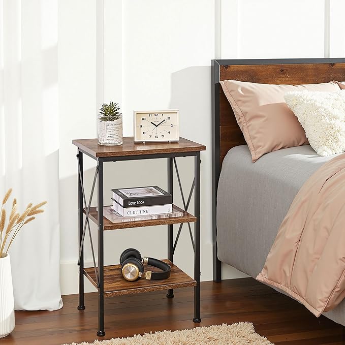 VECELO Versatile Side/End Table with Storage Shelf Nightstands for Living Room,Bedroom Furniture (Set of 2), Shelves, Retro Brown