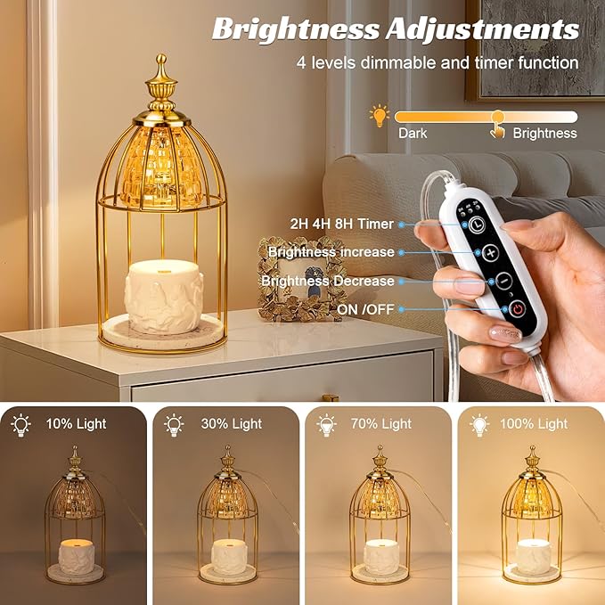 TantaScent Electric Candle Warmer Lamp in Vintage Birdcage Design with Timer – Scented Jar Candle Melter for Home Decor, Housewarming, Birthday, and Christmas (Includes 2 Bulbs)